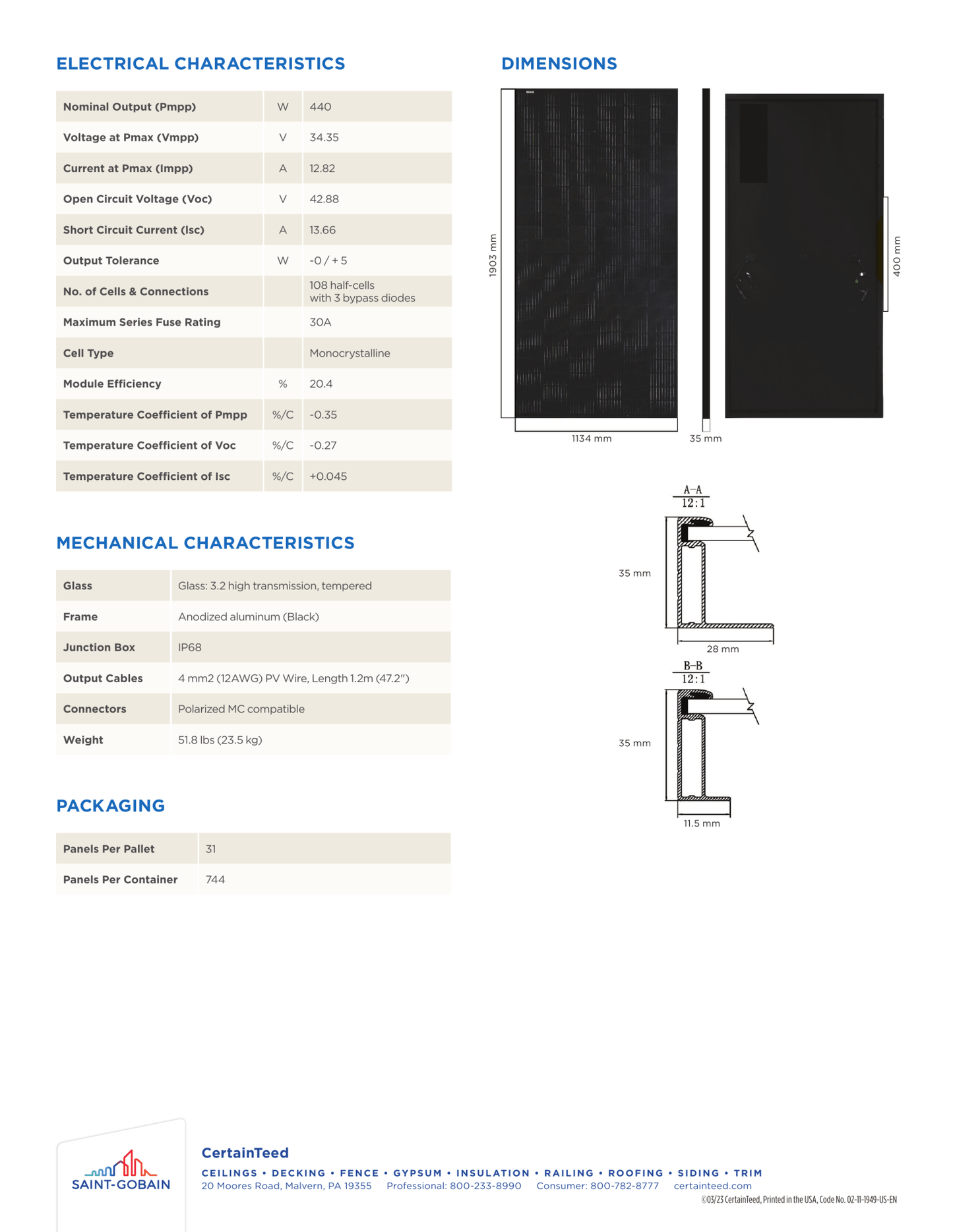 31 - Pack 440W CertainTeed Tier 1 Panels - 13.64kW Pallet (CT440HC11 - 06) - Wholesale Pallet Deal pallet Clear Energy Partners