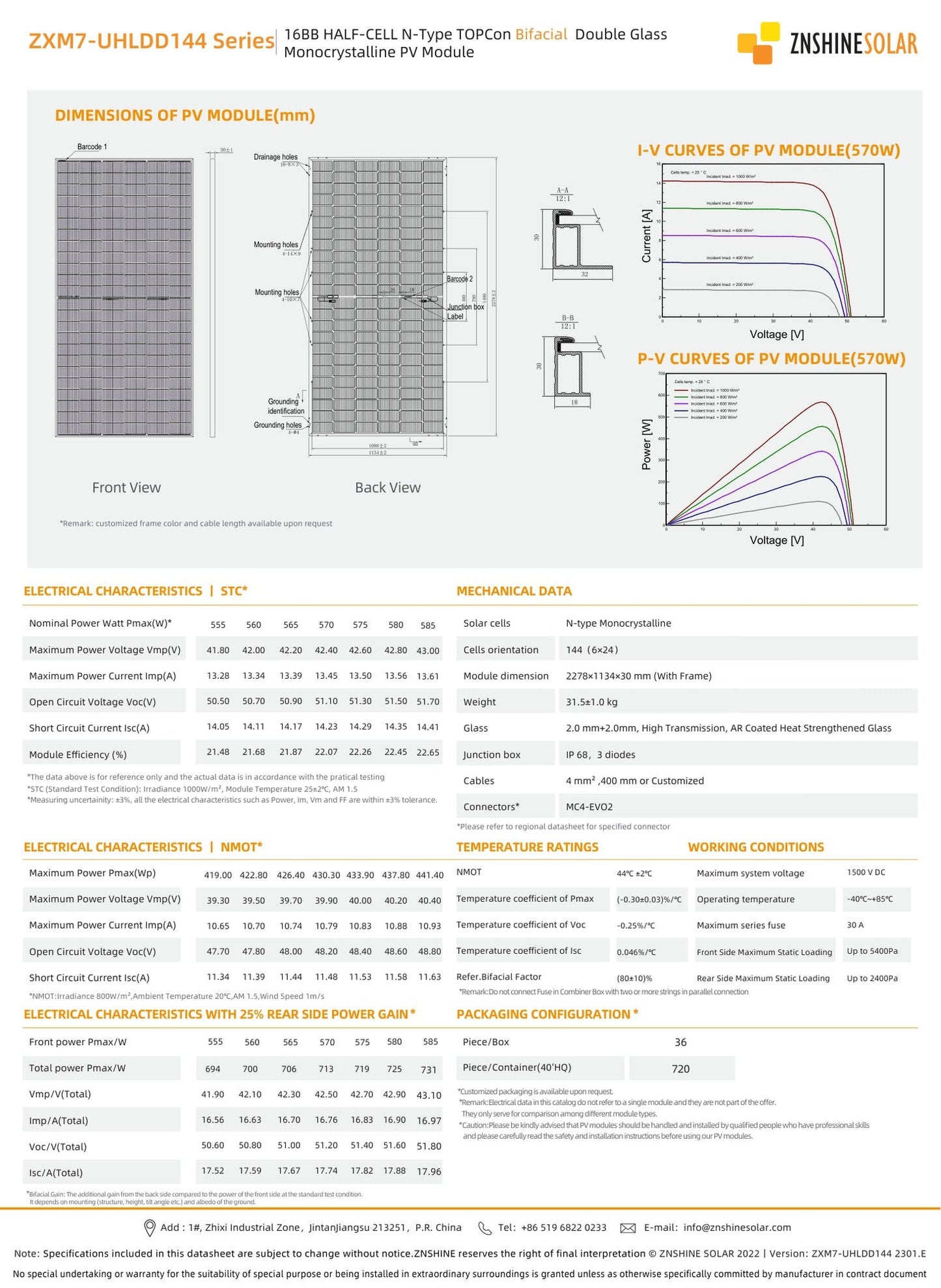 36 - Pack 585W Znshine N - Type TopCon Bifacial Tier 1 Panels - 21.06kW Pallet (ZXM7 - UHLDD144 - 585) - Wholesale Pallet Deal pallet Clear Energy Partners