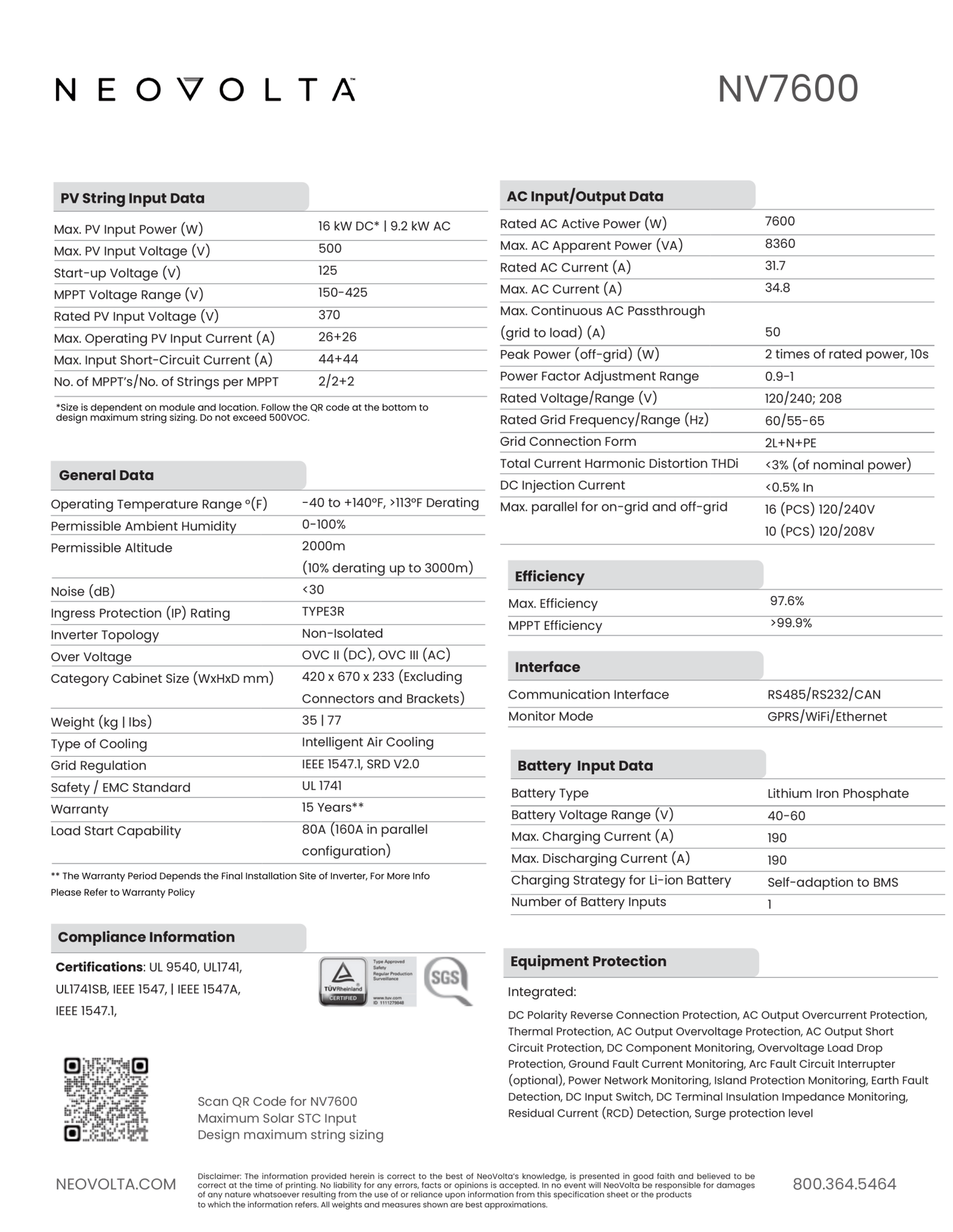 NeoVolta 7.6kW Hybrid Solar Inverter NV7600 – Grid - Tie & Off - Grid, 120/240V, Whole Home Backup string Clear Energy Partners