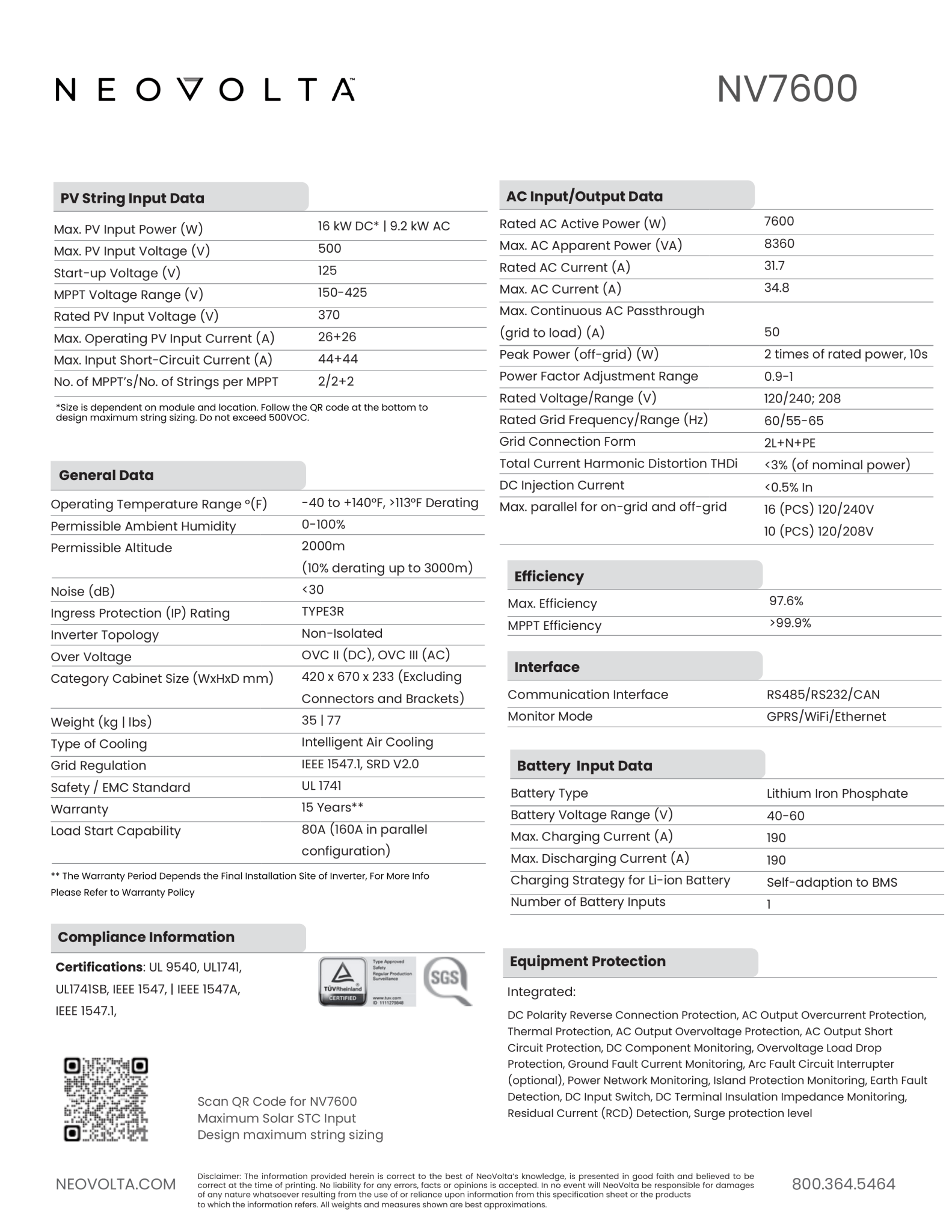 NeoVolta 7.6kW Hybrid Solar Inverter NV7600 – Grid - Tie & Off - Grid, 120/240V, Whole Home Backup string Clear Energy Partners