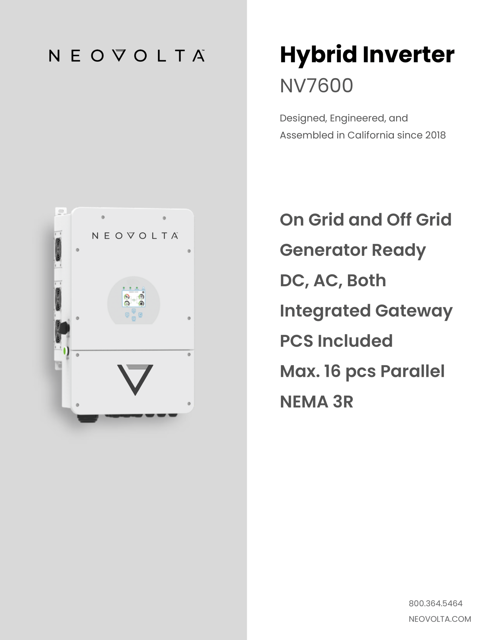 NeoVolta 7.6kW Hybrid Solar Inverter NV7600 – Grid - Tie & Off - Grid, 120/240V, Whole Home Backup string Clear Energy Partners
