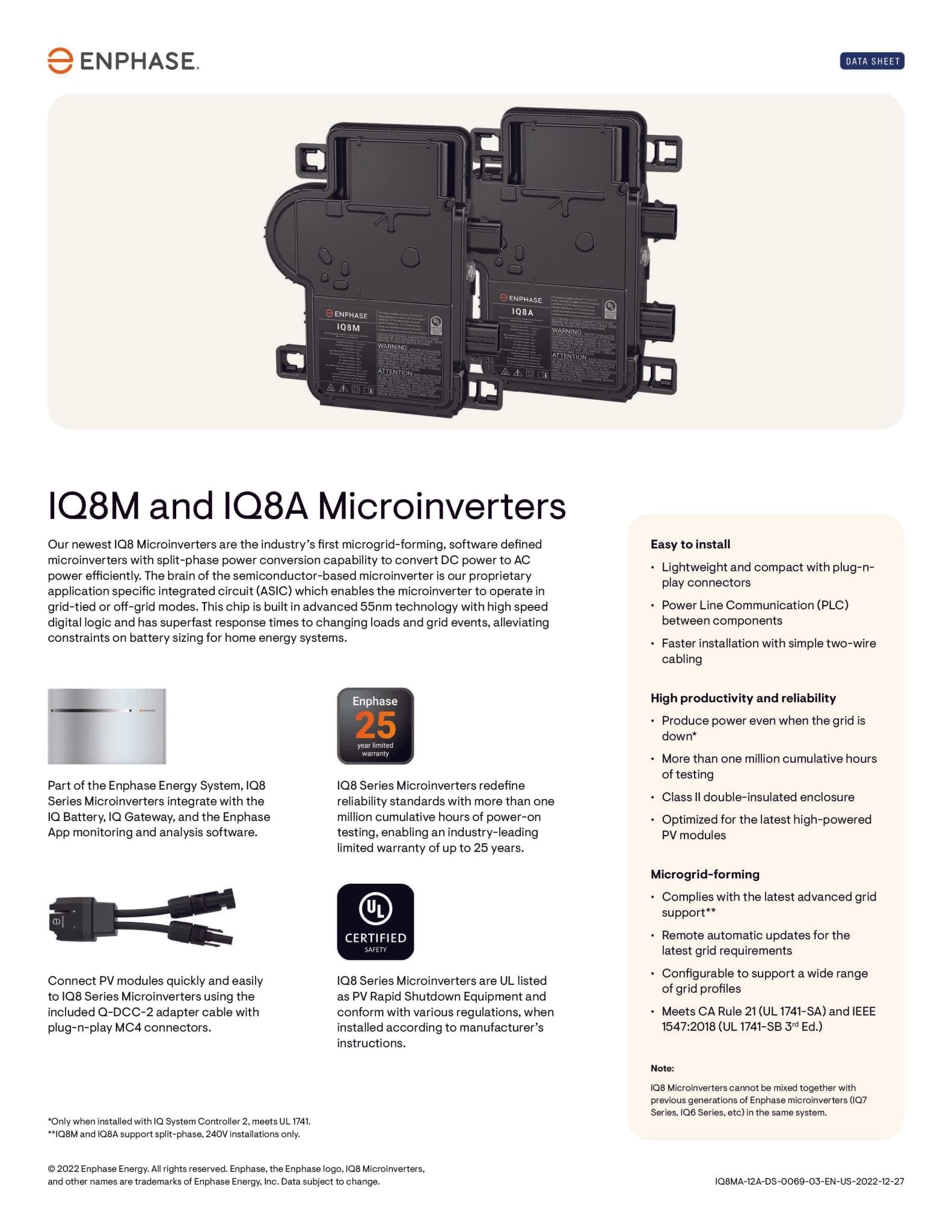 microinverter for sale - Enphase IQ8A - data sheet - microinverter system - Clear Energy Partners