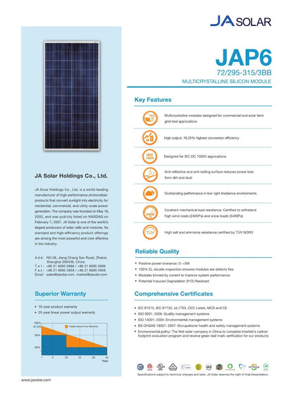 24 - Pack 315W JA Solar Refurbished Panels - 7.56kW Pallet (JAP6 - 72 - 315/3BB) - Wholesale Pallet Deal pallet Clear Energy Partners
