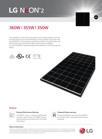 25 - Pack 355W LG Tier 1 Panels - 8.88kW Pallet (LG355N1C - N5) - Wholesale Pallet Deal pallet Clear Energy Partners