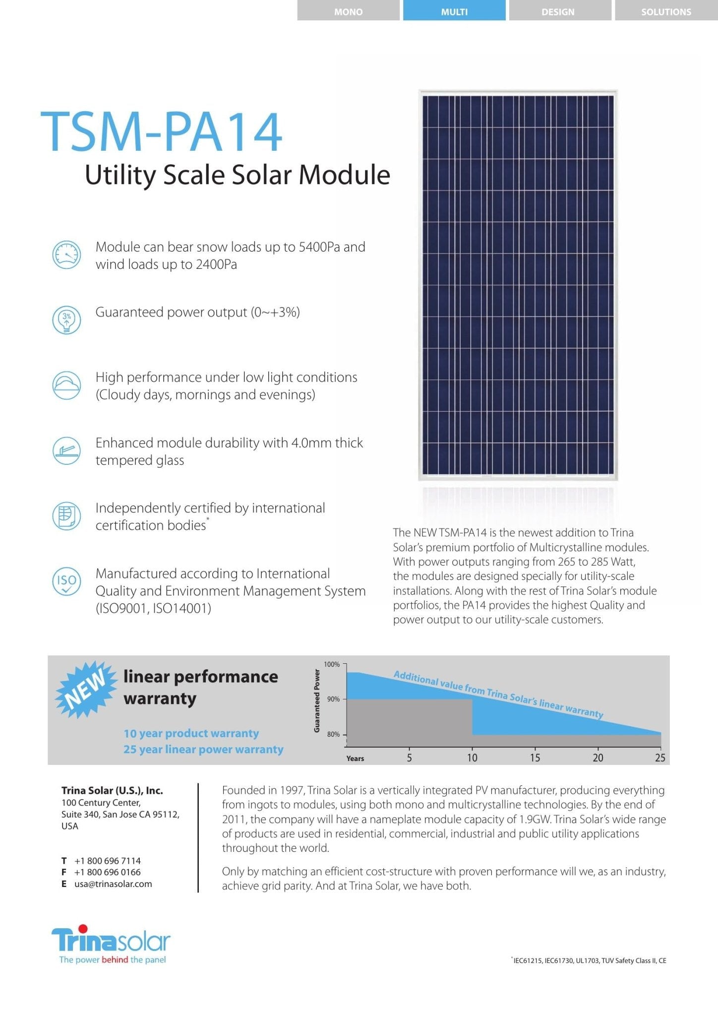 285w Trina Used Solar Panels singular Clear Energy Partners