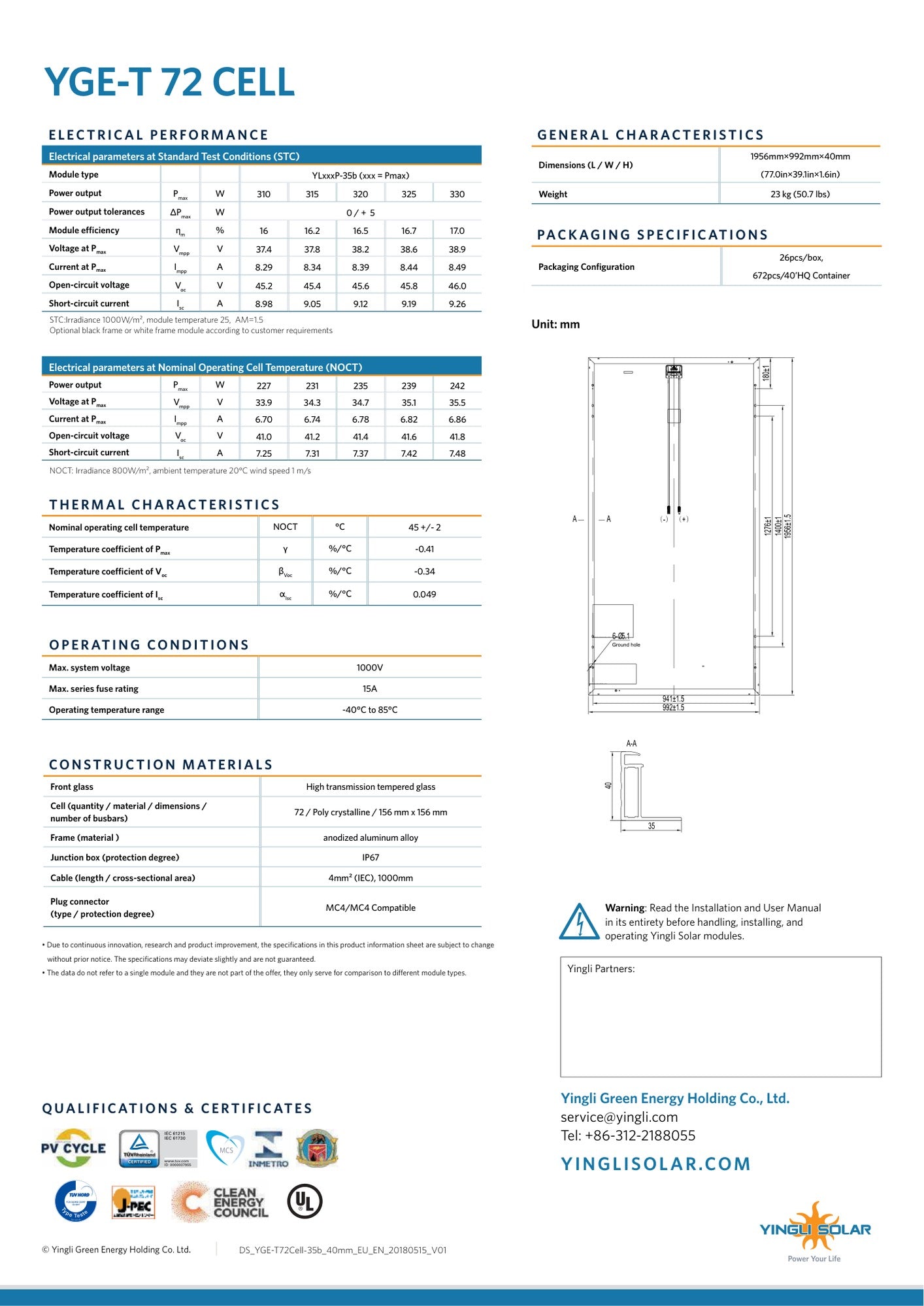 30 - Pack 325W Yingli Used Refurbished Solar Panels - 9.75kW Pallet (YL325P - 35B) - Wholesale Pallet Deal pallet Clear Energy Partners