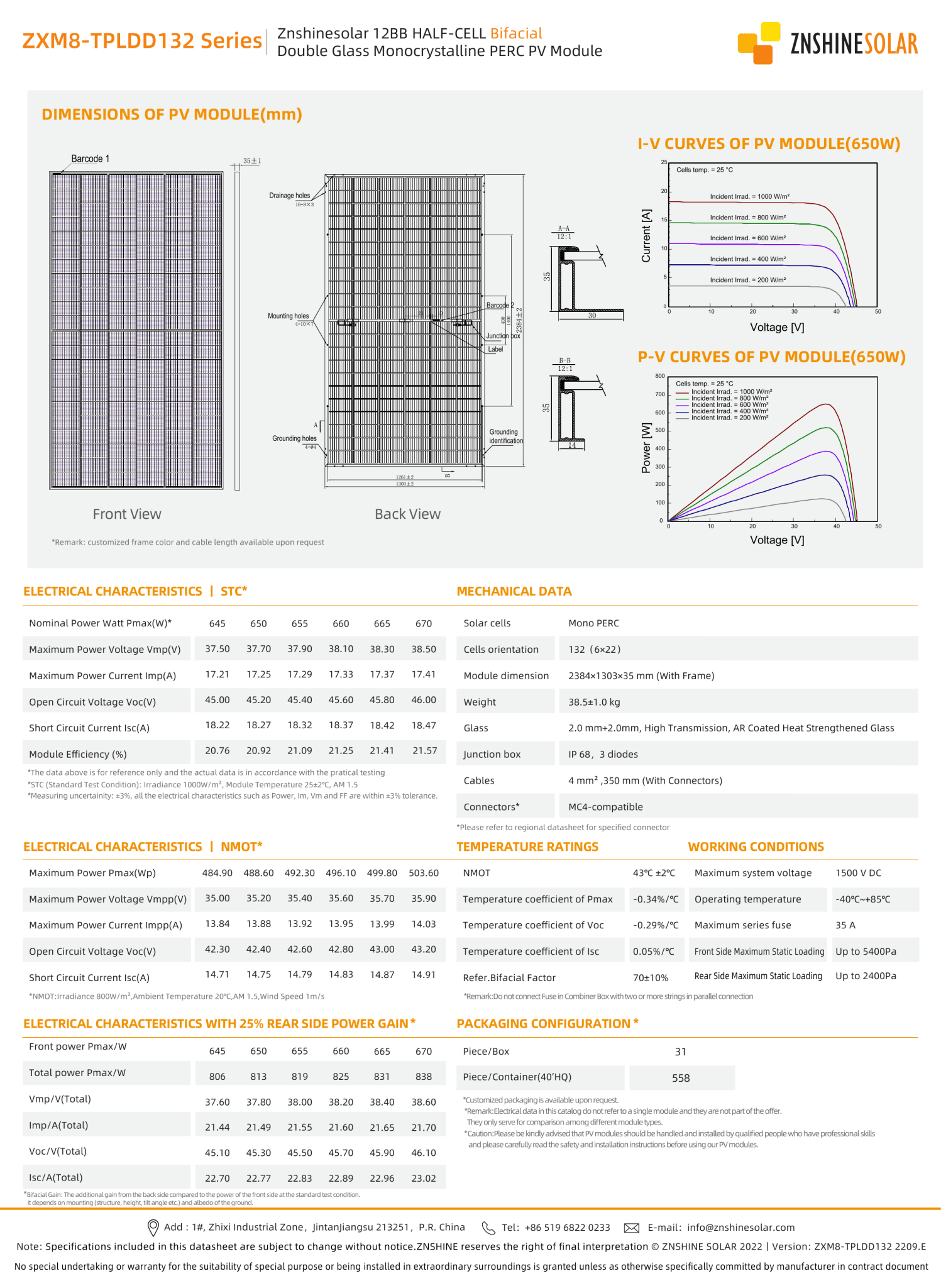 31-Pack 660W Znshine Tier 1 Bifacial Solar Panels - 20.46kW Pallet 31-Pack 660W Znshine Tier 1 Bifacial Solar Panels - 20.46kW Pallet