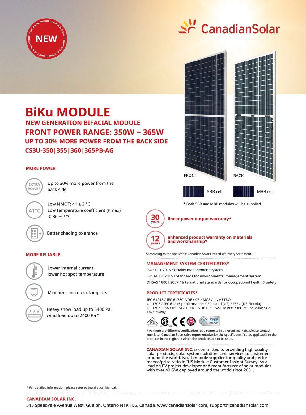 33 - Pack 375W Canadian Tier 1 Bifacial Solar Panels - 12.38kW Pallet (CS3U - 375PB - AG) - Wholesale Pallet Deal