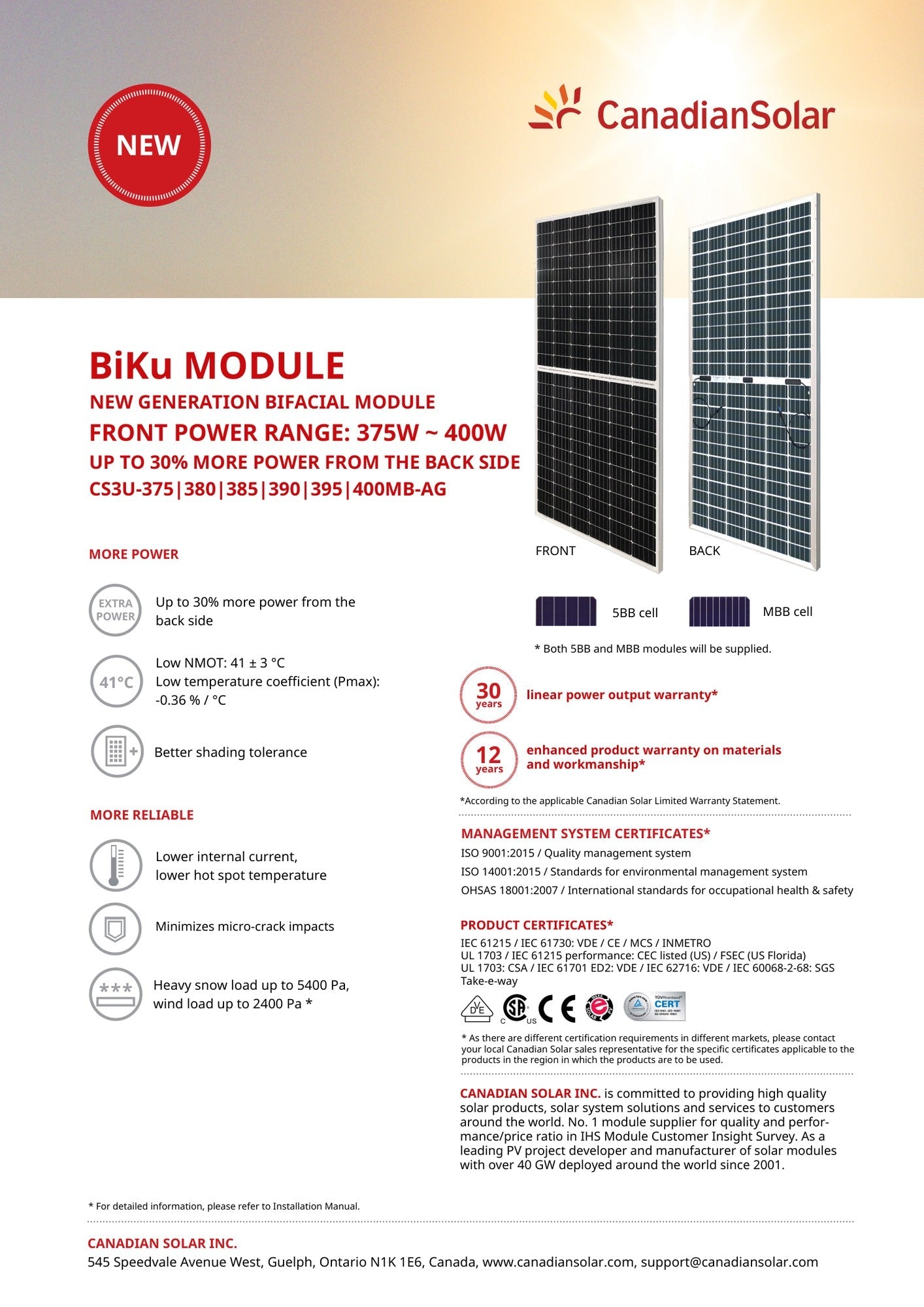 35 - Pack 375W Canadian Tier 1 Bifacial Solar Panels - 13.12kW Pallet (CS3U - 375MB - AG) - Wholesale Pallet Deal