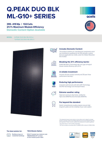 405W QCELLS 7% Domestic Content FEOC Compliant (Q.PEAK DUO BLK ML - G10.a+) Wholesale Truckload