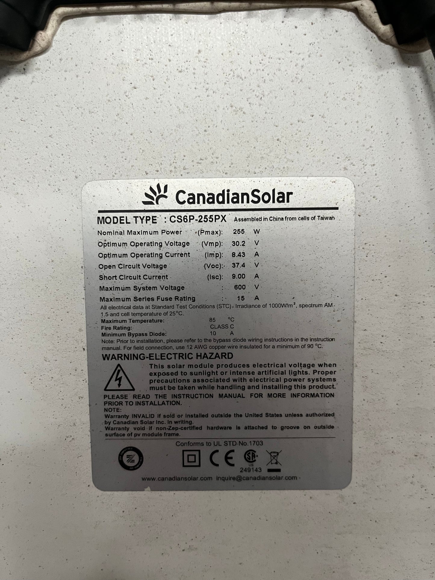 255 Watt Canadian Used Solar Panels