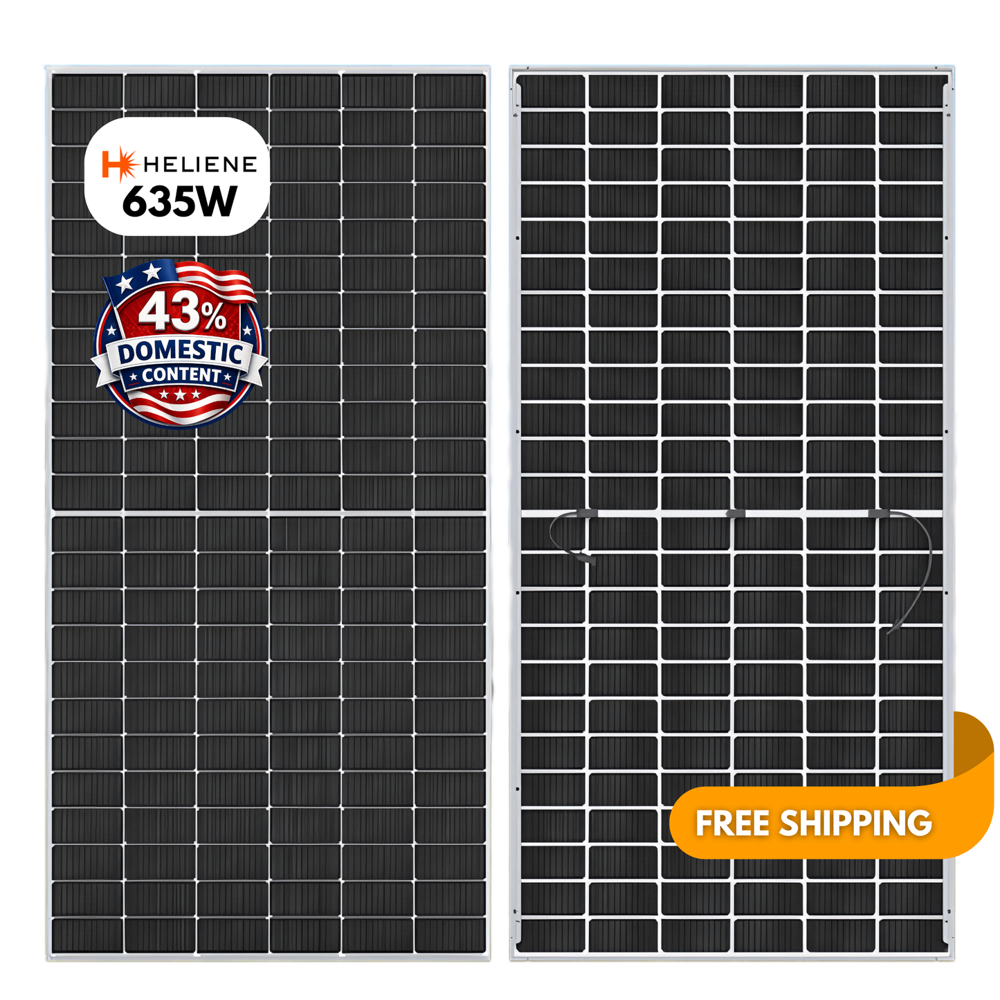 28-Pack 635W Heliene 43% Domestic Content FEOC Compliant Solar Panels - 17.64kW Pallet (156HC M10 NTYP SL) - Wholesale Pallet Deal