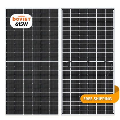 33-Pack 615W Boviet Tier 1 N-Type Bifacial Solar Panels - 20.3kW Pallet (BVM8611M-615R-H-HC-BF-DG) - Wholesale Pallet Deal