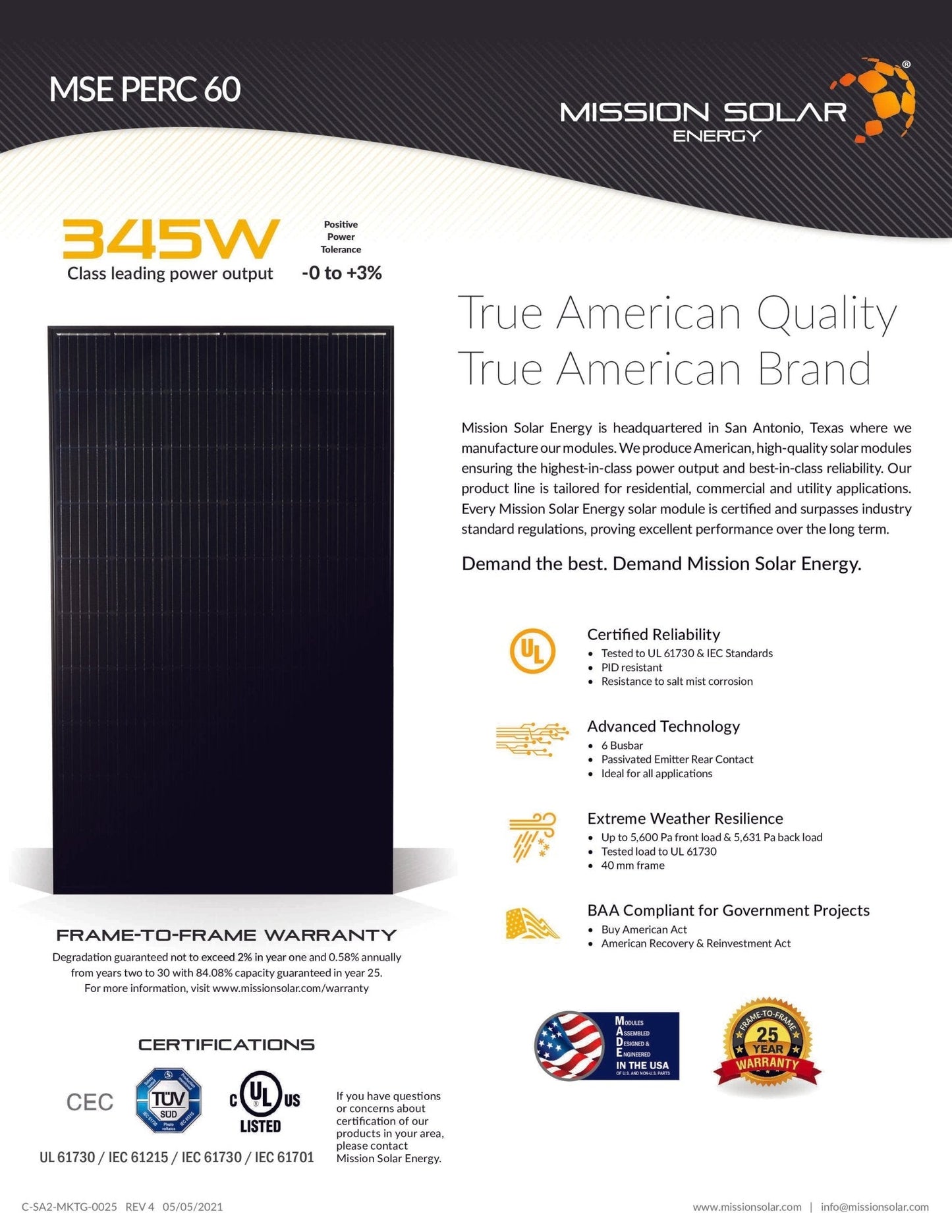 #keyword# - singular - 345W Mission American Made Solar Panels - #picturestatus# - Clear Energy Partners